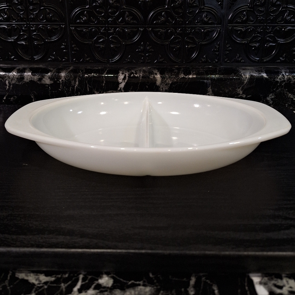 Pyrex 1063 Divided Dish, White Milk Glass Divided Casserole Baking Dish
